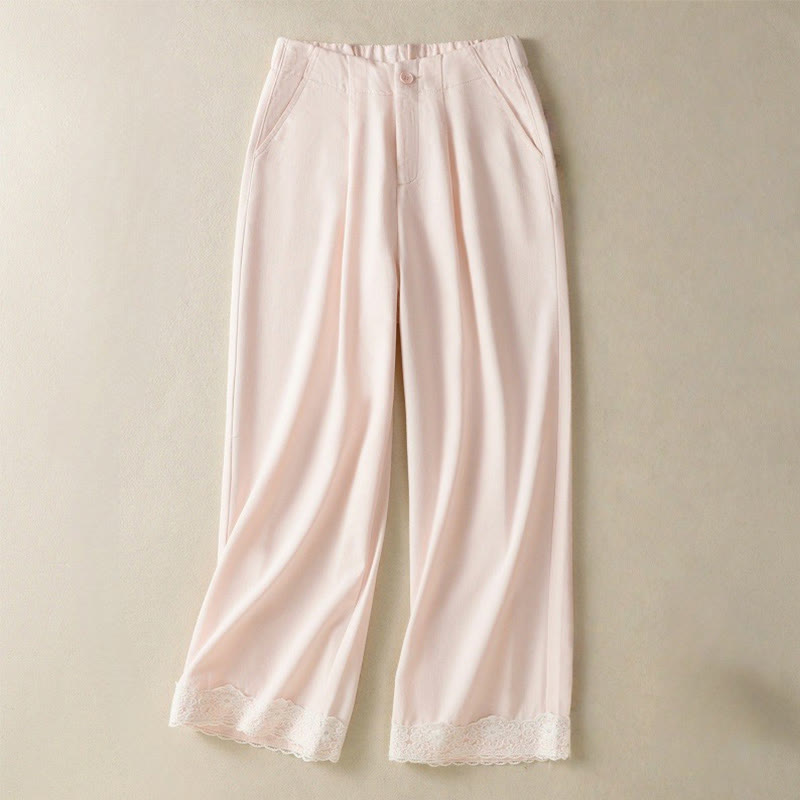 Pantalones casuales de encaje con diseño de patchwork de Buddha Stones para mujer, cintura alta, pierna ancha, largo hasta el tobillo, con bolsillos y cremallera. - Rosa Misty - US8-10，UK/AU12-14，EU40-42 (2XL) - image 7