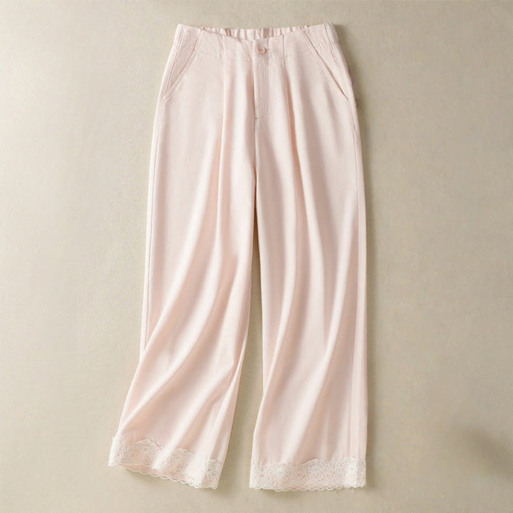 Pantalones casuales de encaje con diseño de patchwork de Buddha Stones para mujer, cintura alta, pierna ancha, largo hasta el tobillo, con bolsillos y cremallera. - MistyRose - US8-10，UK/AU12-14，EU40-42 (2XL) - image 7