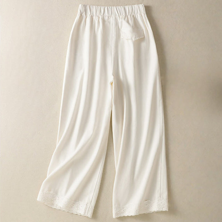 Pantalones casuales de encaje con diseño de patchwork de Buddha Stones para mujer, cintura alta, pierna ancha, largo hasta el tobillo, con bolsillos y cremallera. - image 1