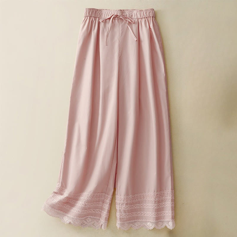 Pantalones de algodón hasta el tobillo con pernera ancha y bolsillos para mujer, diseño de patchwork, encaje liso y cordón ajustable, Buddha Stones Commute - Rosa claro - US12, UK/AU16, EU44 (2XL) - image 0