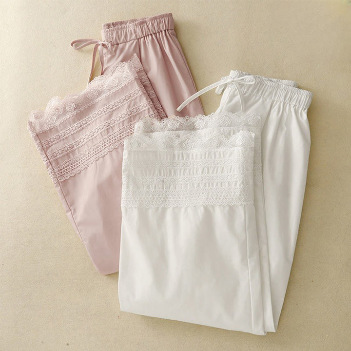 Pantalones de algodón hasta el tobillo con pernera ancha y bolsillos para mujer, diseño de patchwork, encaje liso y cordón ajustable, Buddha Stones Commute - image 16