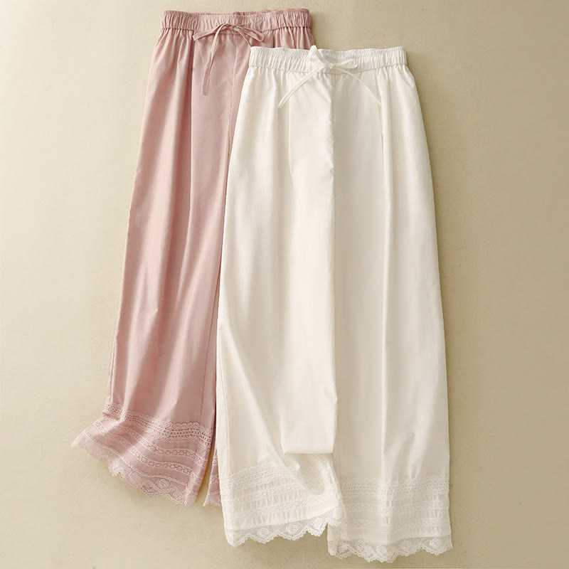 Pantalones de algodón hasta el tobillo con pernera ancha y bolsillos para mujer, diseño de patchwork, encaje liso y cordón ajustable, Buddha Stones Commute - image 15