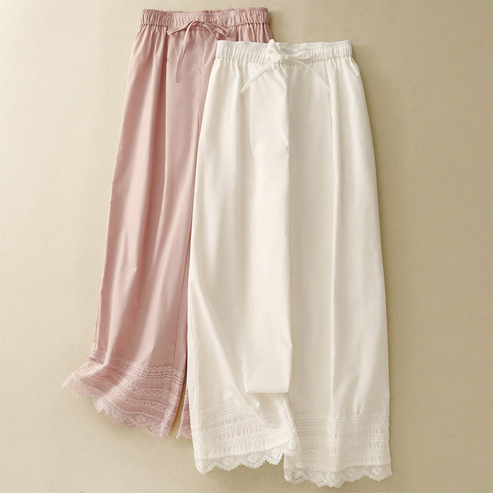 Pantalones de algodón hasta el tobillo con pernera ancha y bolsillos para mujer, diseño de patchwork, encaje liso y cordón ajustable, Buddha Stones Commute - image 15