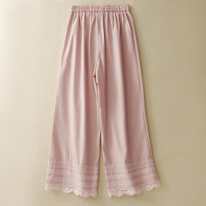 Pantalones de algodón hasta el tobillo con pernera ancha y bolsillos para mujer, diseño de patchwork, encaje liso y cordón ajustable, Buddha Stones Commute - image 1