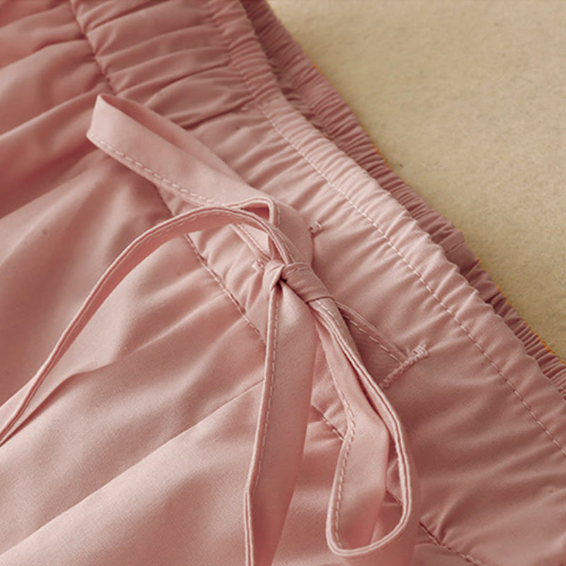 Pantalones de algodón hasta el tobillo con pernera ancha y bolsillos para mujer, diseño de patchwork, encaje liso y cordón ajustable, Buddha Stones Commute - image 3