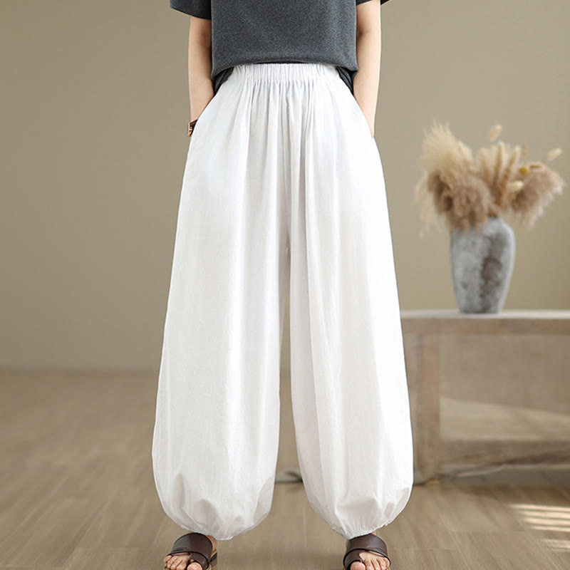 Pantalones bombachos de algodón para mujer Buddha Stones Commute Summer Plain con bolsillos - image 8