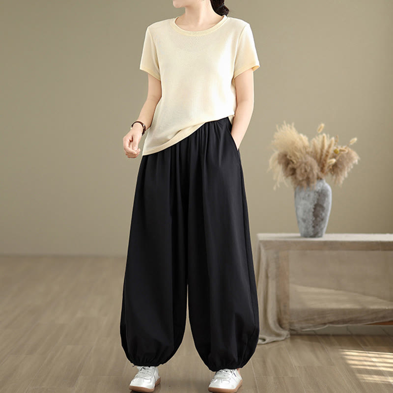Pantalones bombachos de algodón para mujer Buddha Stones Commute Summer Plain con bolsillos - image 5