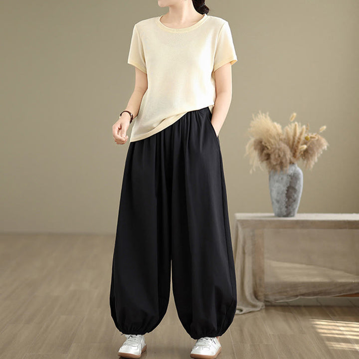 Pantalones bombachos de algodón para mujer Buddha Stones Commute Summer Plain con bolsillos - image 5