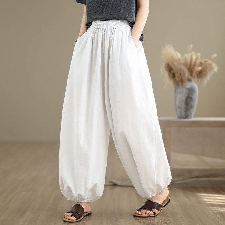 Pantalones bombachos de algodón para mujer Buddha Stones Commute Summer Plain con bolsillos - Blanco - US12, UK/AU16, EU44 (2XL) - image 7