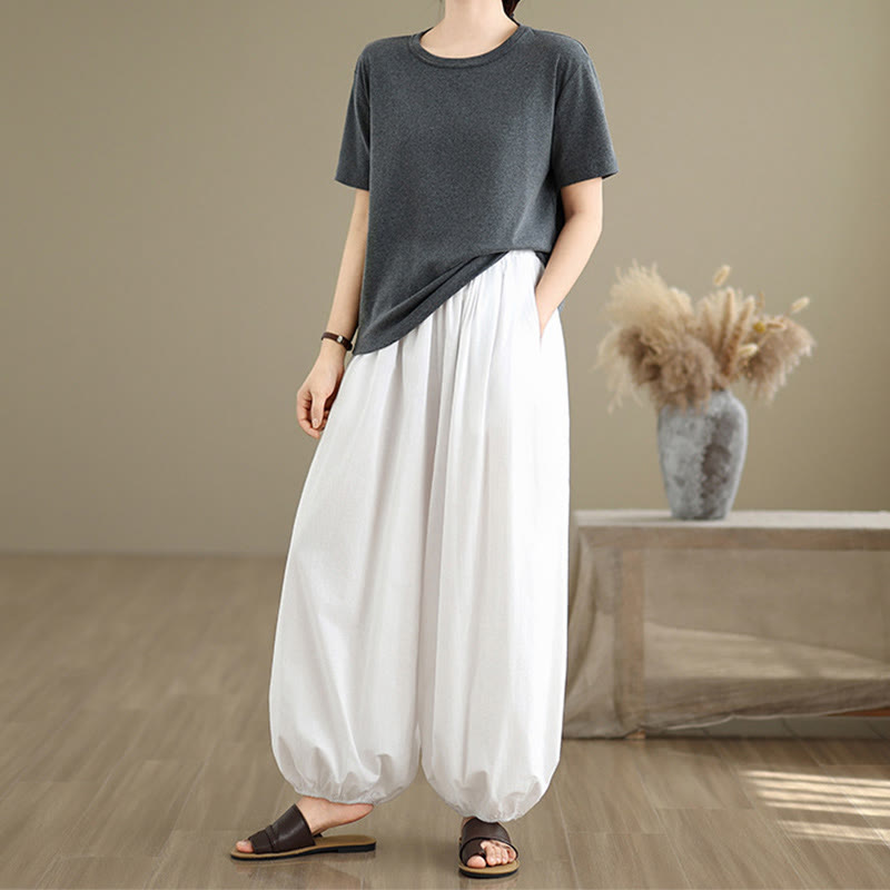 Pantalones bombachos de algodón para mujer Buddha Stones Commute Summer Plain con bolsillos - image 11