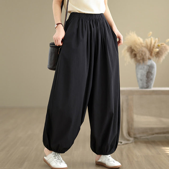 Pantalones bombachos de algodón para mujer Buddha Stones Commute Summer Plain con bolsillos - Negro - US12, UK/AU16, EU44 (2XL) - image 0