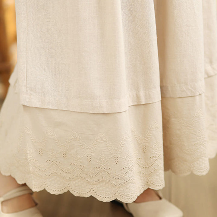 Pantalones de algodón de pierna ancha con bolsillos para mujer, diseño de patchwork, con dobladillo de encaje bordado y Buddha Stones - image 7