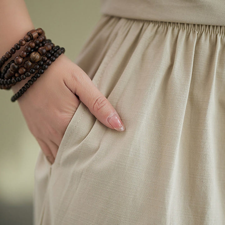 Conjunto de 2 piezas de camisa informal de manga corta con botones, pantalones anchos y bolsillos de algodón Zen con diseño de Buddha Stones y piedras de color liso para mujer - image 27