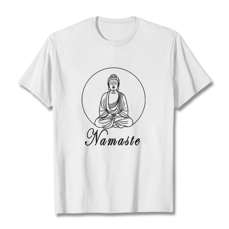 Buddha Stones NAMASTE Buda Meditando Camiseta Camiseta - Blanco - 2XL - image 5