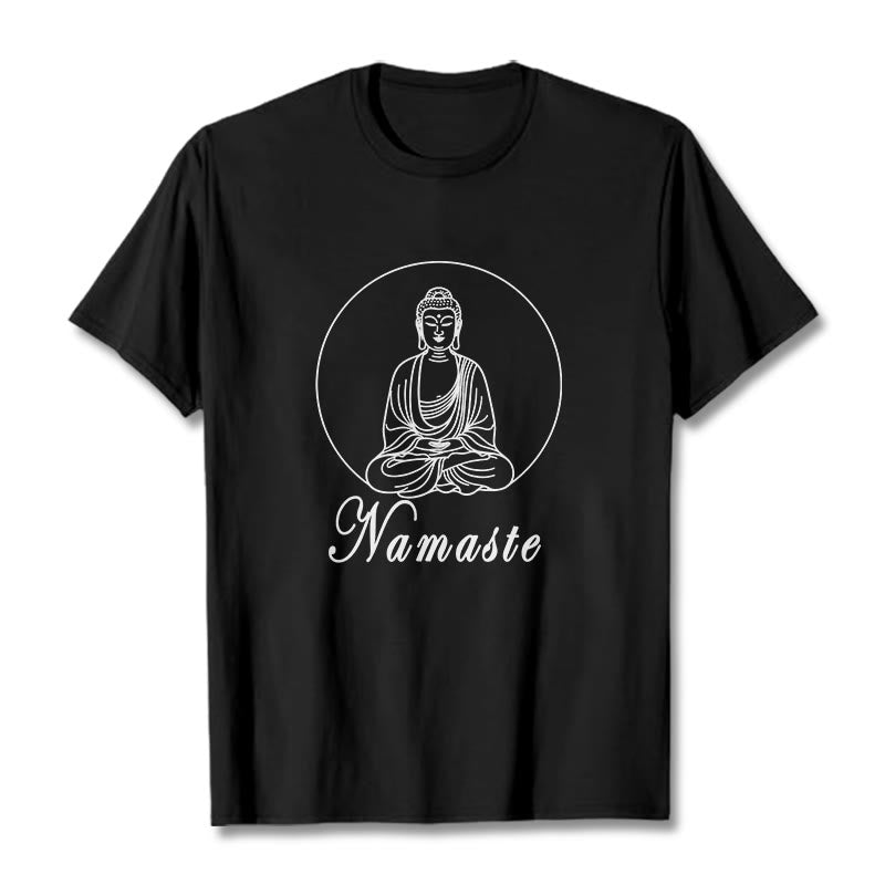 Buddha Stones NAMASTE Buda Meditando Camiseta Camiseta - Negro - 2XL - image 1