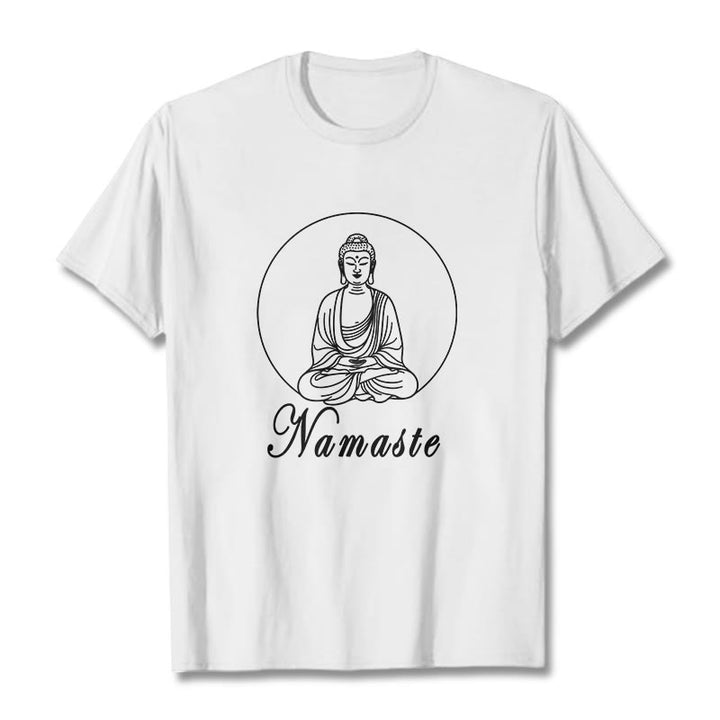Buddha Stones NAMASTE Buda Meditando Camiseta Camiseta - Blanco - 2XL - image 6