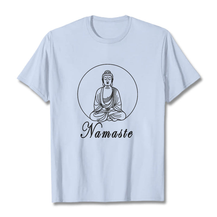 Buddha Stones NAMASTE Buda Meditando Camiseta Camiseta - Cian claro - 2XL - image 18