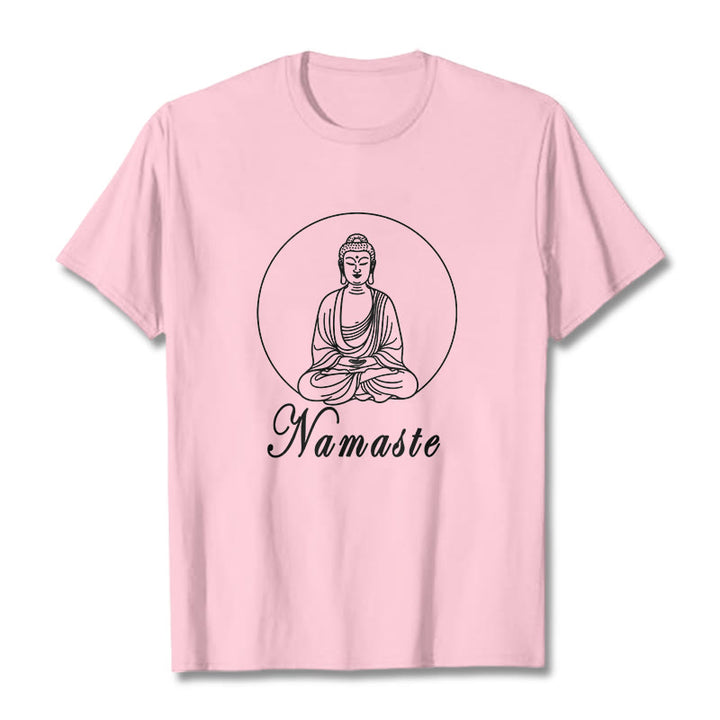 Buddha Stones NAMASTE Buda Meditando Camiseta Camiseta - Rosa claro - 2XL - image 13