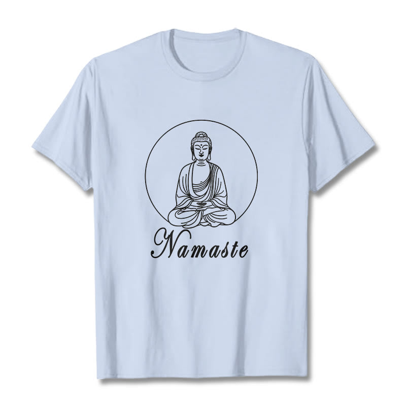 Buddha Stones NAMASTE Buda Meditando Camiseta Camiseta - Cian claro - 2XL - image 19