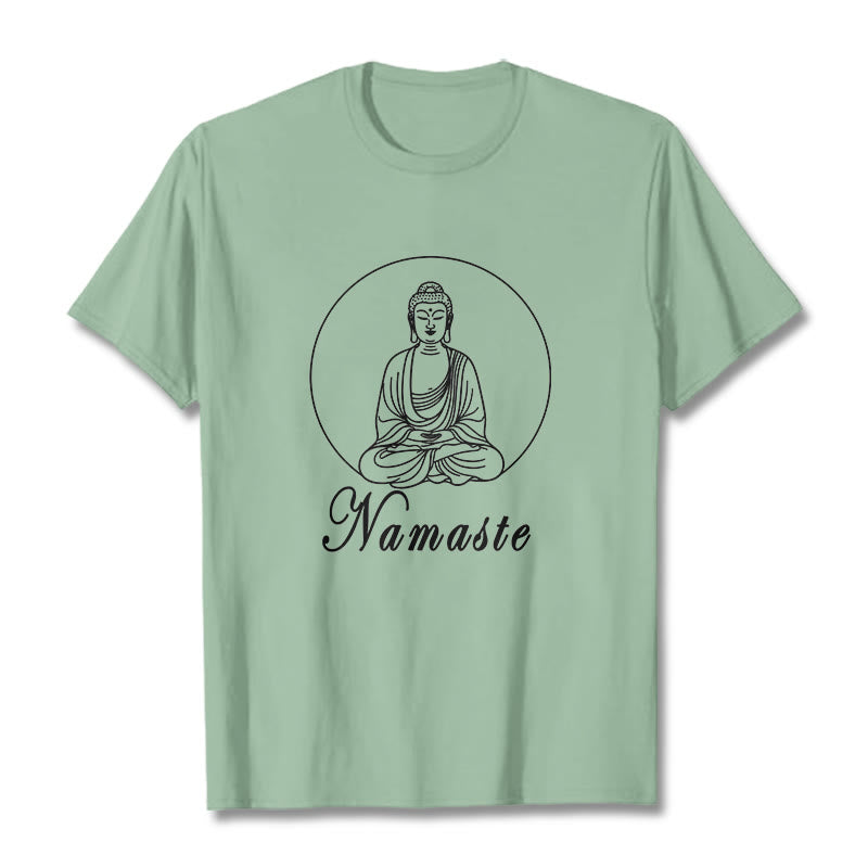 Buddha Stones NAMASTE Buda Meditando Camiseta Camiseta - Verde pálido - 2XL - image 15