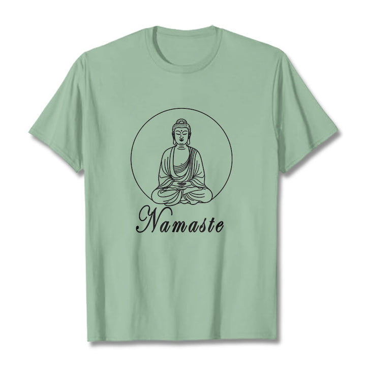 Buddha Stones NAMASTE Buda Meditando Camiseta Camiseta - Verde pálido - 2XL - image 15