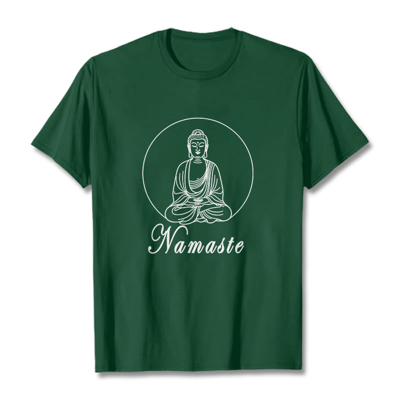 Buddha Stones NAMASTE Buda Meditando Camiseta Camiseta - Verde bosque - 2XL - image 11