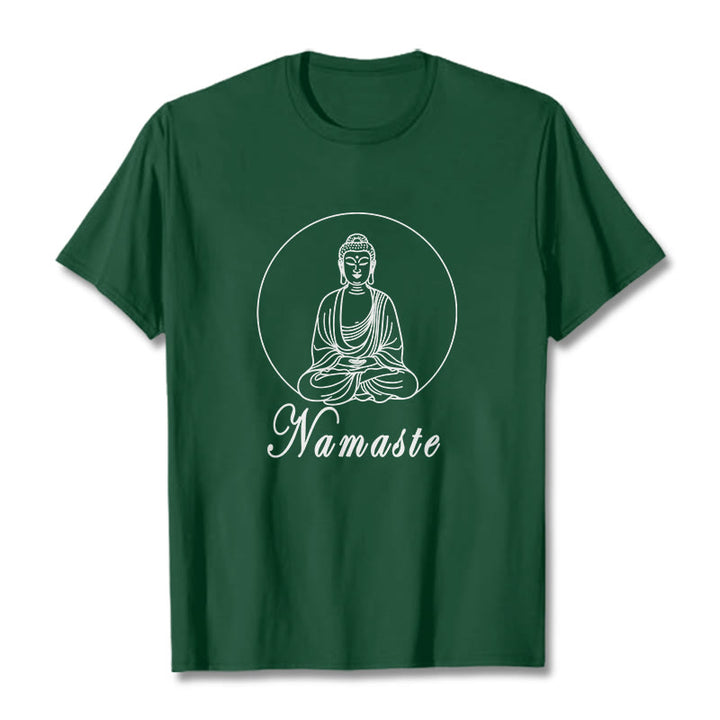 Buddha Stones NAMASTE Buda Meditando Camiseta Camiseta - Verde bosque - 2XL - image 10