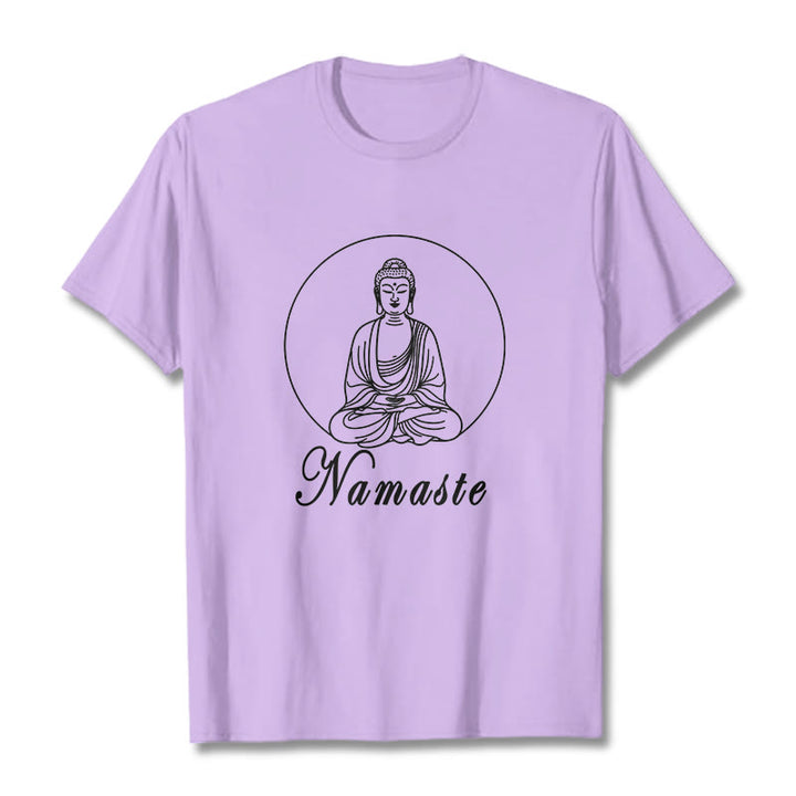Buddha Stones NAMASTE Buda Meditando Camiseta Camiseta - Ciruela - 2XL - image 17