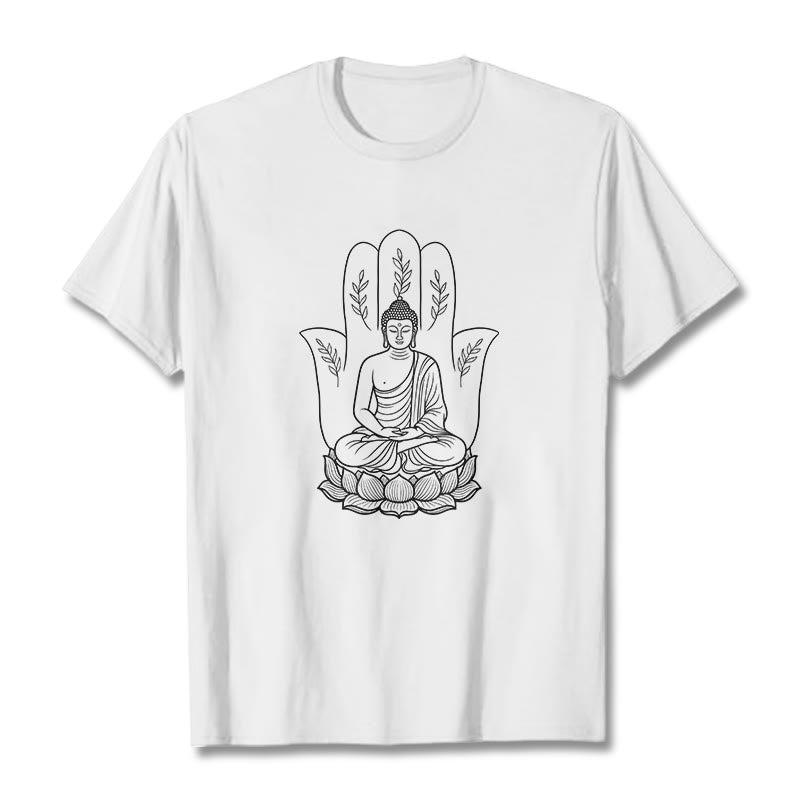 Camiseta con Buddha Stones meditando, Buda sentado, manos y hojas con base de loto - Blanco - 2XL - image 1