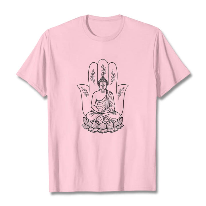 Camiseta con Buddha Stones meditando, Buda sentado, manos y hojas con base de loto - Rosa claro - 2XL - image 13