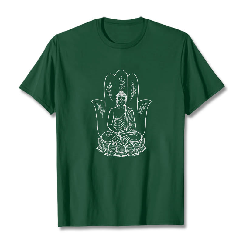 Camiseta con Buddha Stones meditando, Buda sentado, manos y hojas con base de loto - Verde bosque - 2XL - image 11