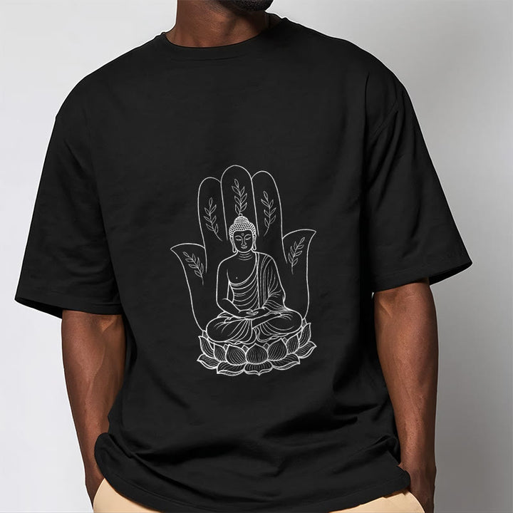 Camiseta con Buddha Stones meditando, Buda sentado, manos y hojas con base de loto - image 6