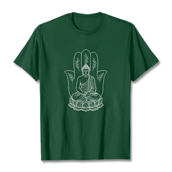 Camiseta con Buddha Stones meditando, Buda sentado, manos y hojas con base de loto - Verde bosque - 2XL - image 10