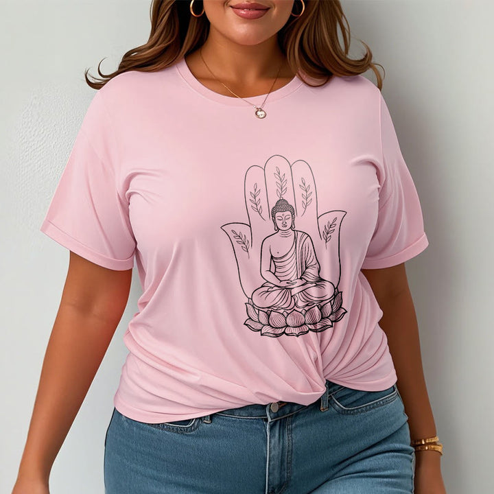 Camiseta con Buddha Stones meditando, Buda sentado, manos y hojas con base de loto - image 14