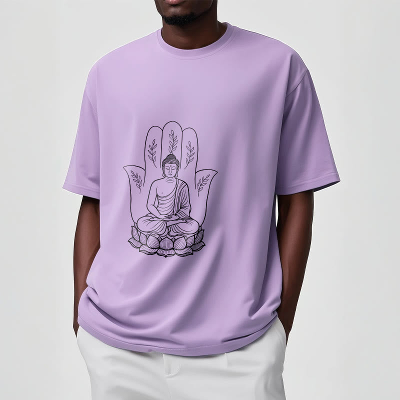Camiseta con Buddha Stones meditando, Buda sentado, manos y hojas con base de loto - image 17
