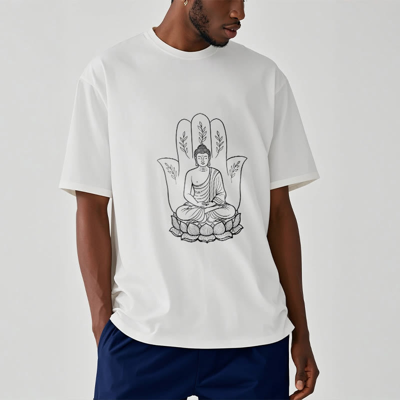 Camiseta con Buddha Stones meditando, Buda sentado, manos y hojas con base de loto - image 2
