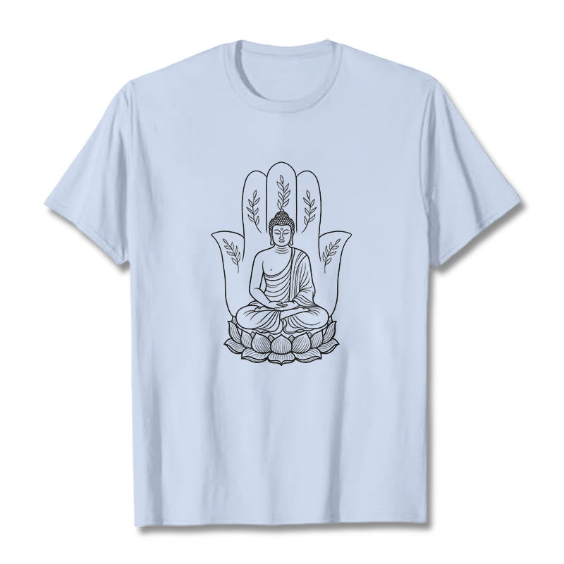 Camiseta con Buddha Stones meditando, Buda sentado, manos y hojas con base de loto - Cian claro - 2XL - image 18