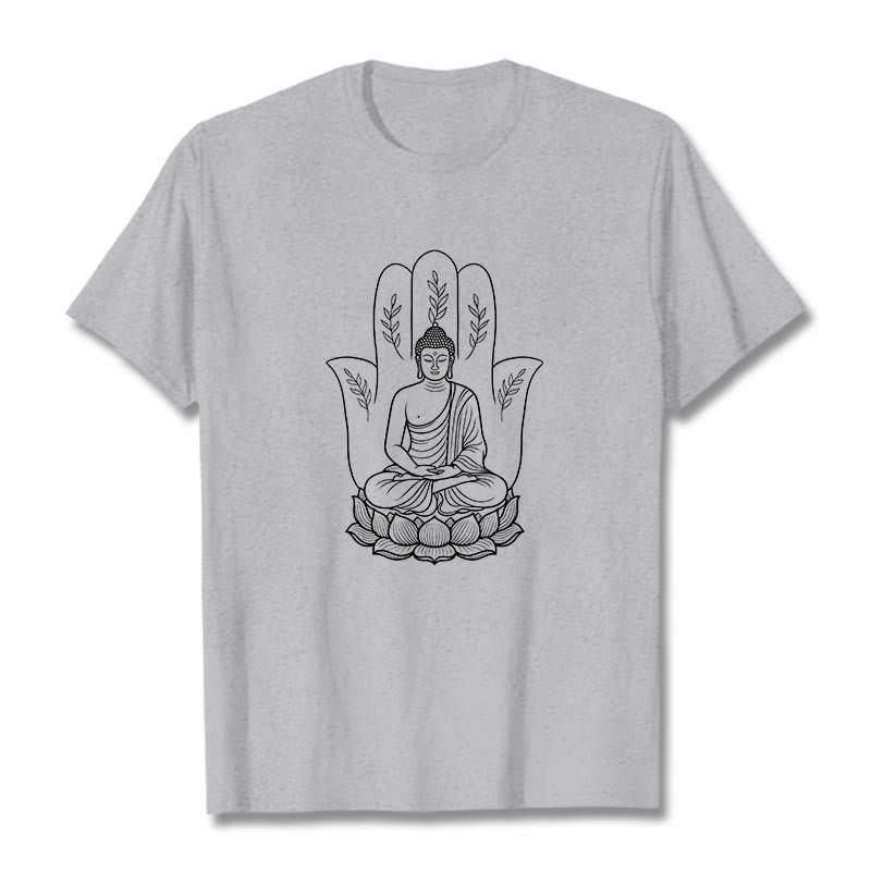 Camiseta con Buddha Stones meditando, Buda sentado, manos y hojas con base de loto - Gris claro - 2XL - image 20