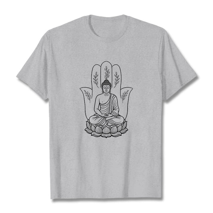 Camiseta con Buddha Stones meditando, Buda sentado, manos y hojas con base de loto - Gris claro - 2XL - image 20