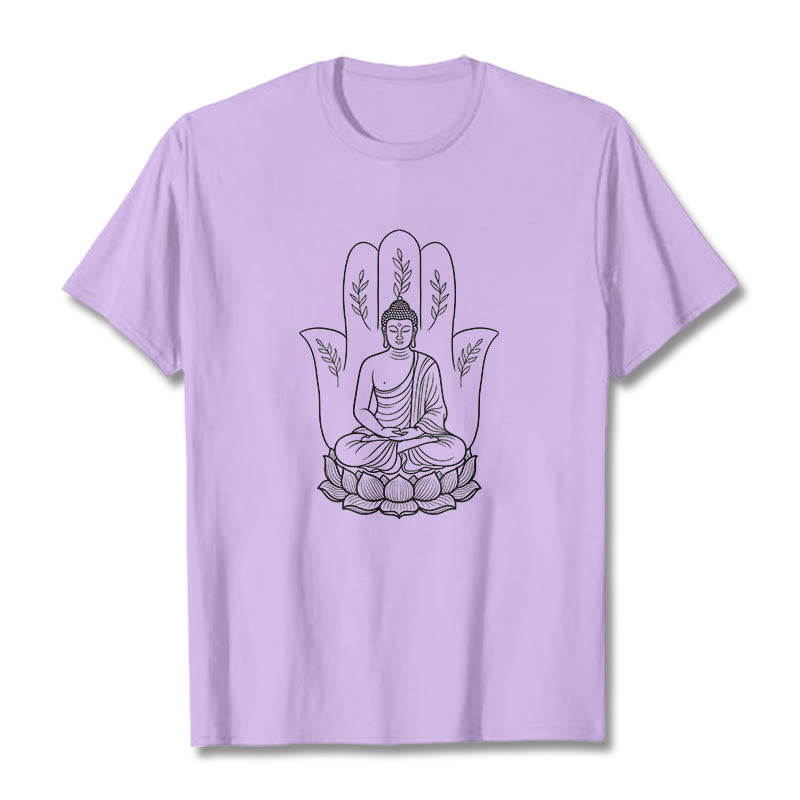 Camiseta con Buddha Stones meditando, Buda sentado, manos y hojas con base de loto - Ciruela - 2XL - image 16