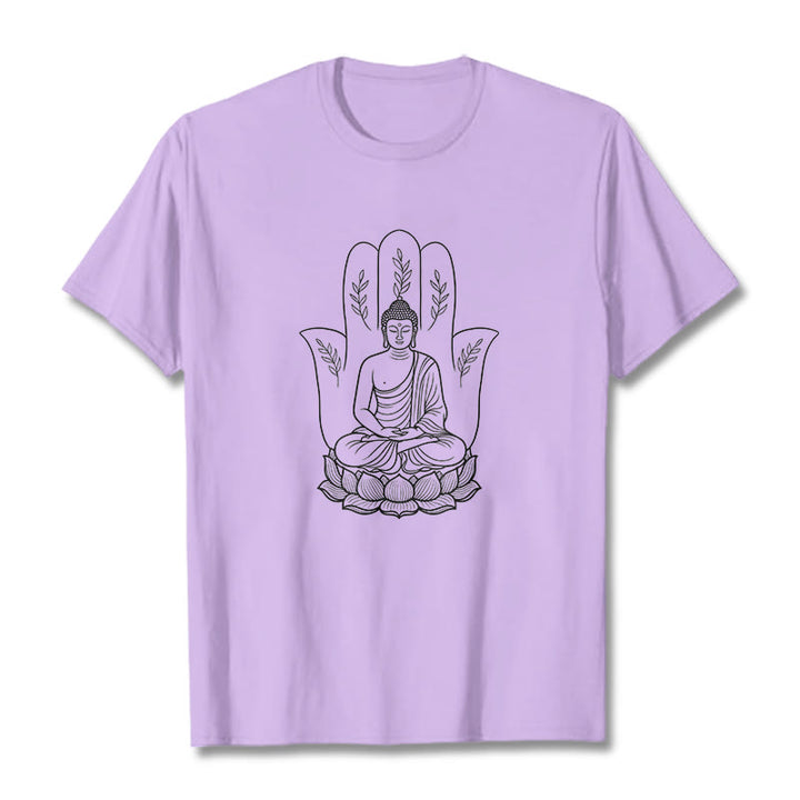 Camiseta con Buddha Stones meditando, Buda sentado, manos y hojas con base de loto - Ciruela - 2XL - image 16