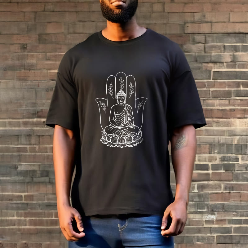 Camiseta con Buddha Stones meditando, Buda sentado, manos y hojas con base de loto - image 6