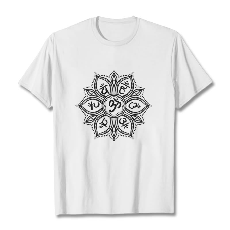 Camiseta con diseño de mandala y Buddha Stones, Om Mani Padme Hum Mantra - Blanco - 2XL - image 7