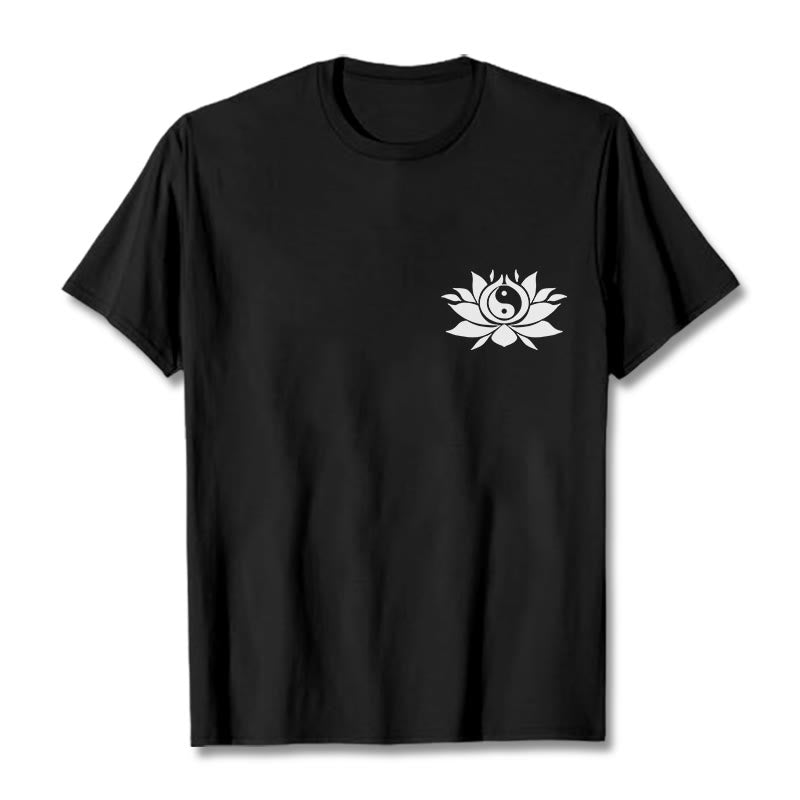 Camiseta con diseño de flor de loto y yang con Buddha Stones - Negro - 2XL - image 1