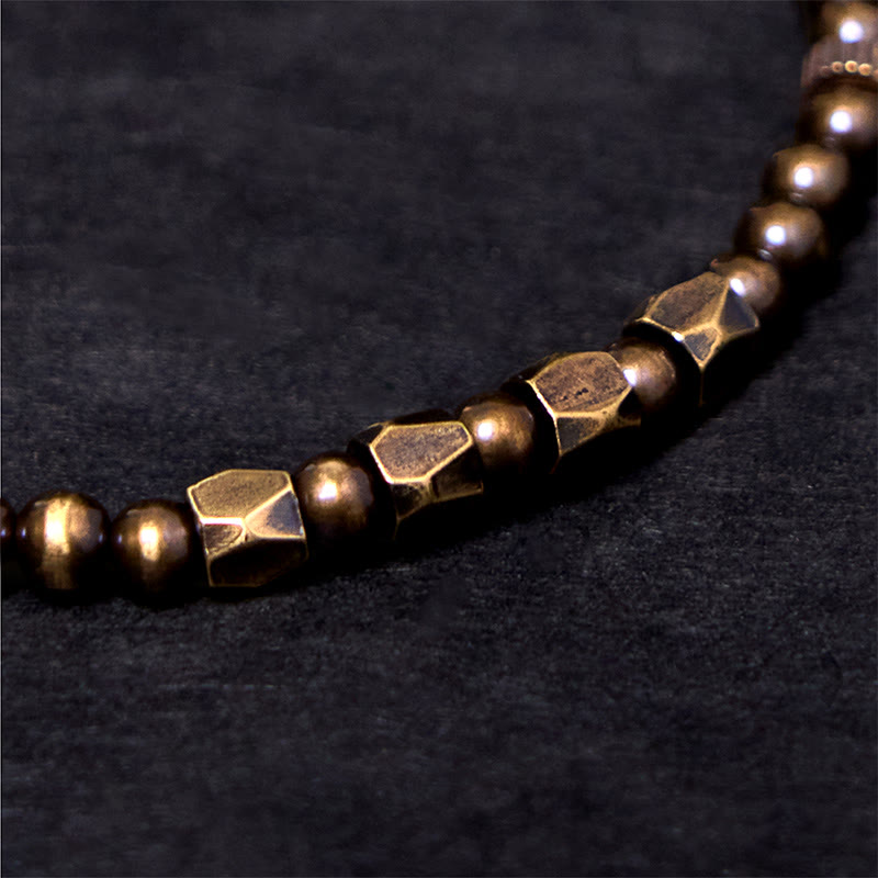 Pulsera de riqueza con cuentas de cobre y latón, diseño simple y desgastado, con Buddha Stones
