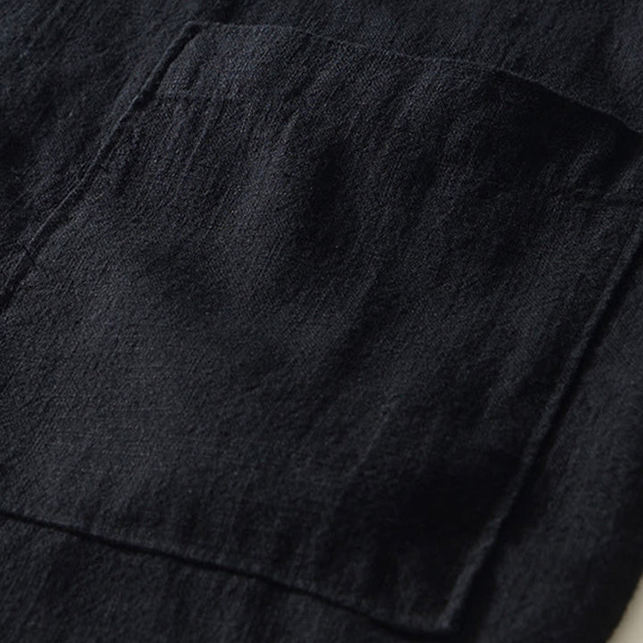 Camisa de lino y algodón de manga larga con botones y bolsillos para hombre, de color liso, con Buddha Stones - image 14