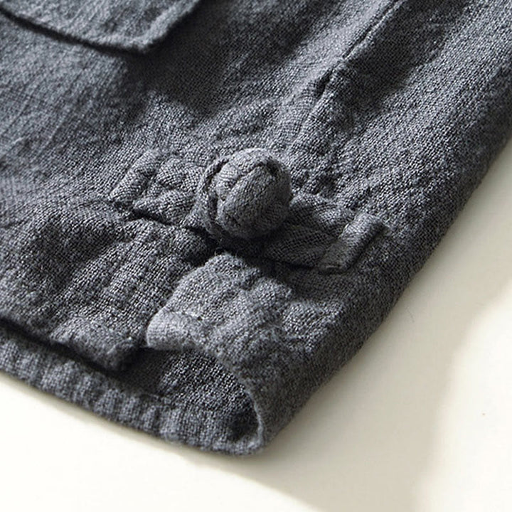 Camisa de lino y algodón de manga larga con botones y bolsillos para hombre, de color liso, con Buddha Stones - image 21