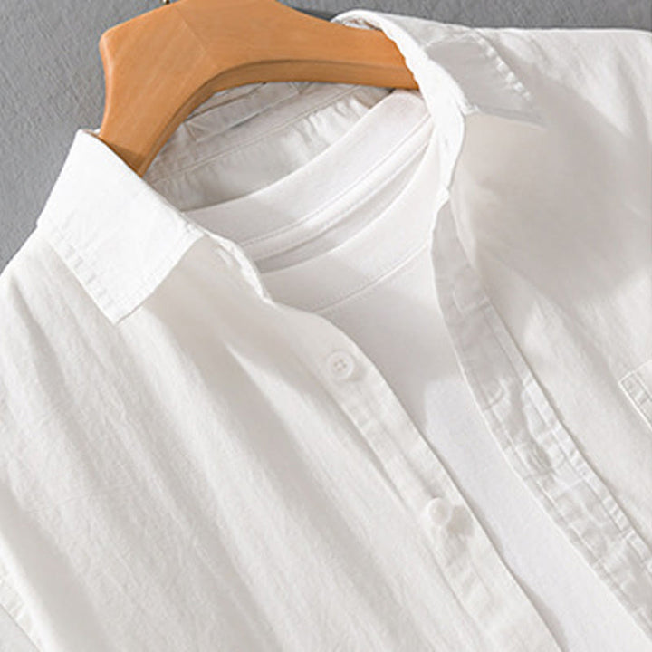 Camisa de algodón de manga corta para hombre con solapa y bolsillo, con bordado de Buddha Stones y estampado de llamas - image 3