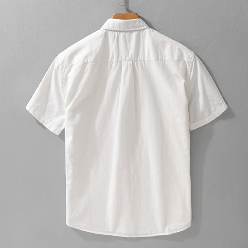 Camisa de algodón de manga corta para hombre con solapa y bolsillo, con bordado de Buddha Stones y estampado de llamas - image 2