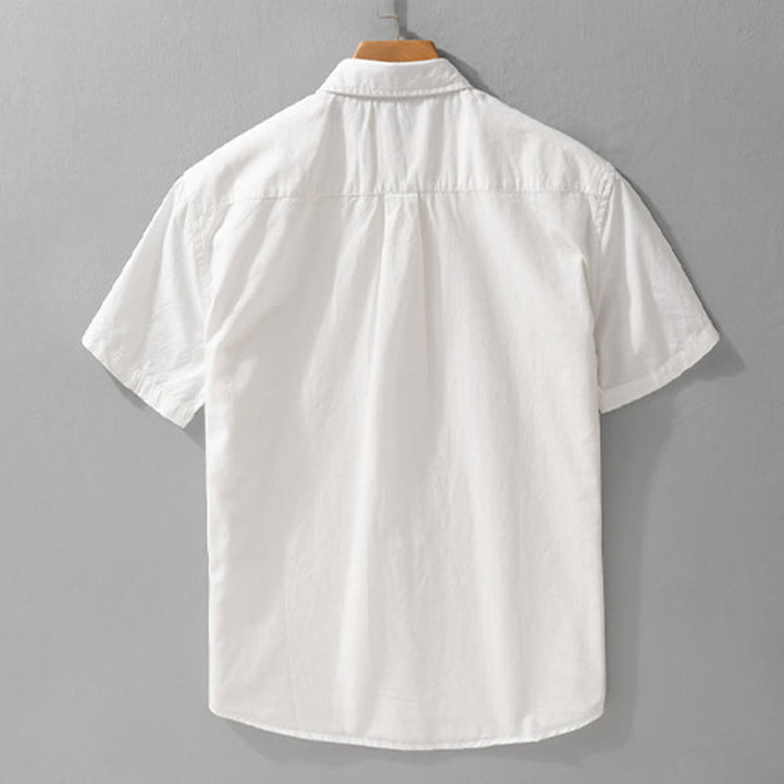 Camisa de algodón de manga corta para hombre con solapa y bolsillo, con bordado de Buddha Stones y estampado de llamas - image 2